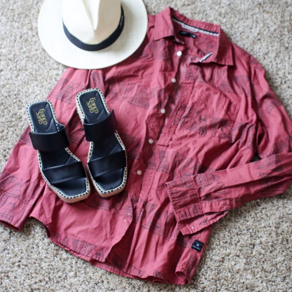 Vintage Geometric Patterned Button Down Shirt Sz M